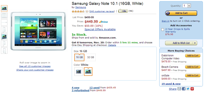 Deal: $50 off on Samsung Galaxy Note 10.1 from Amazon