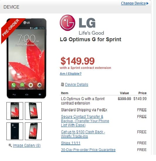 Sprint Optimus G Price set for only $150 at Wirefly, saves you $50