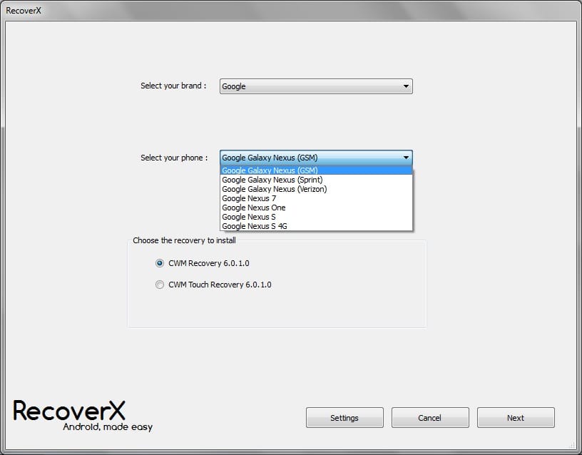 RecoverX lets you flash a Recovery on your Android phone and tablet easily