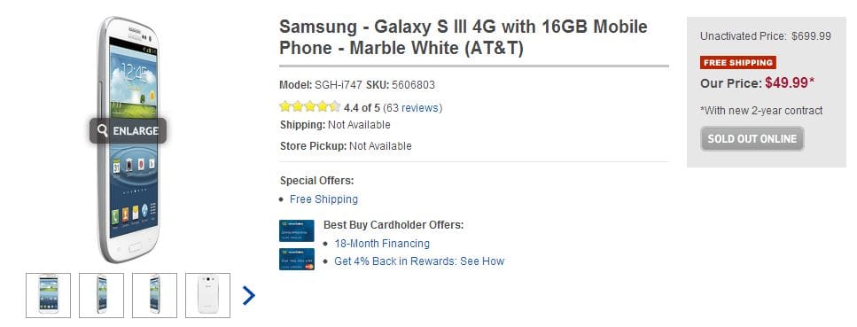 Deal: AT&T Galaxy S3 available for $50 only at BestBuy