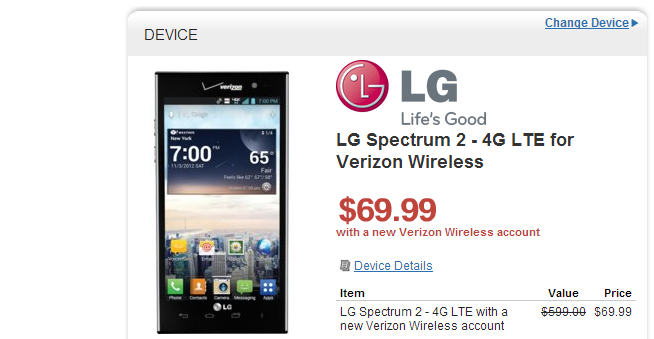 LG Spectrum 2 Price dropped to $69 at Wirefly