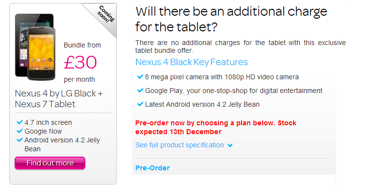 TalkTalk will have a Nexus 4 for you in UK by December 13