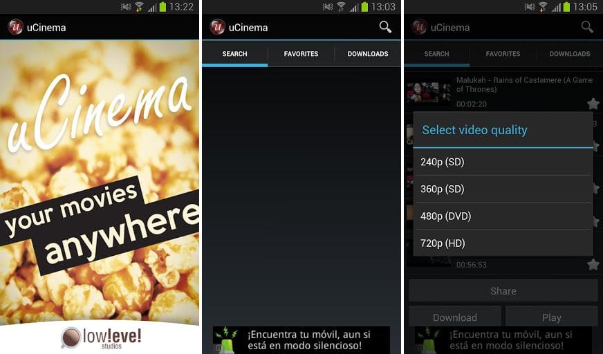 Watch Movie Trailers and Music Videos using uCinema Android App