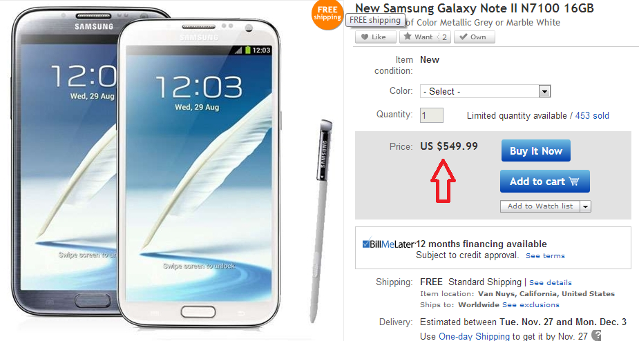 Get Unlocked Galaxy Note 2 for Price of $549 only in US