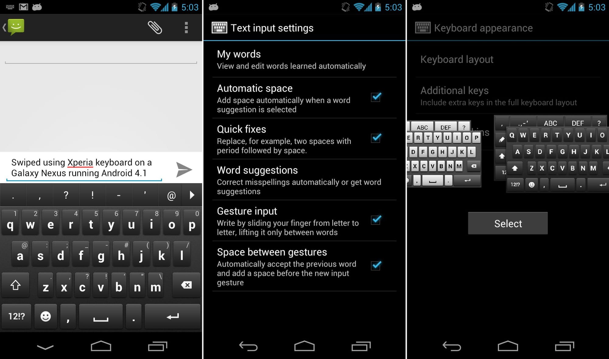 Sony Xperia keyboard APK, with Swipe ability