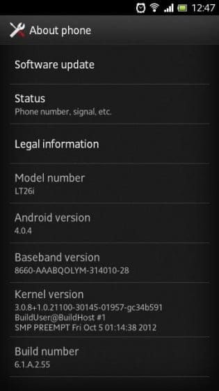 Sony Xperia S gets a firmware update to version 6.1.A.2.55