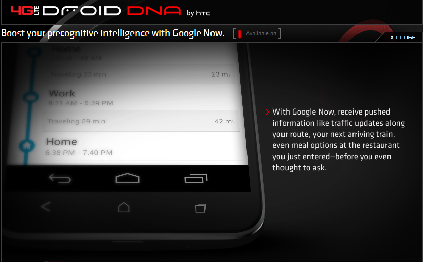 Images of the Droid DNA on Verizon website show onscreen navigation keys and 0.49 Mbps download speeds!