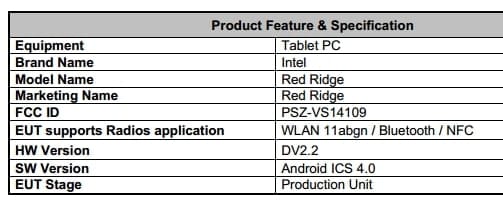 Android tablet powered by Intel processor seen at FCC