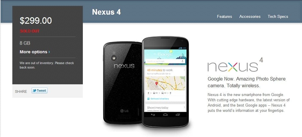 8GB Nexus 4 Sold Out again on Google Play!