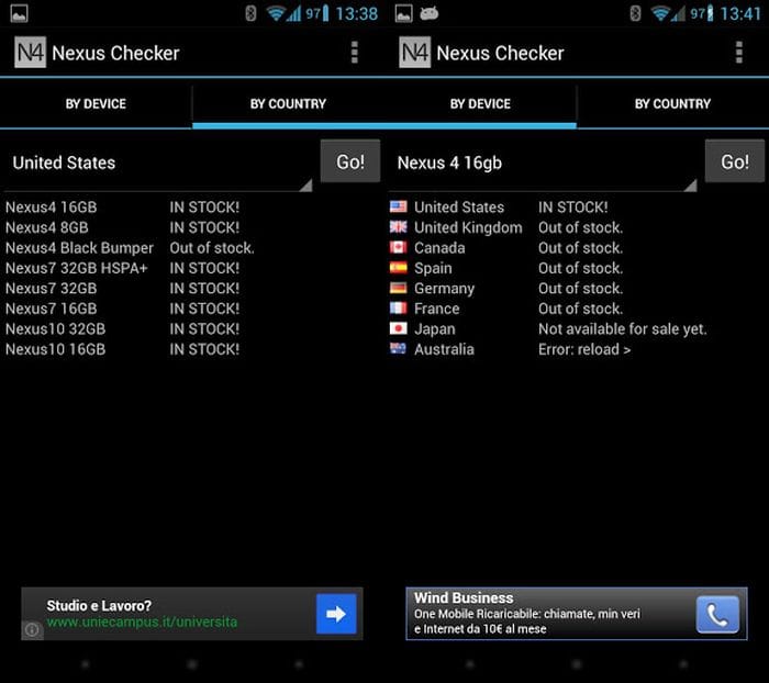 Check Play Store availability for Nexus devices with the Nexus Checker App.