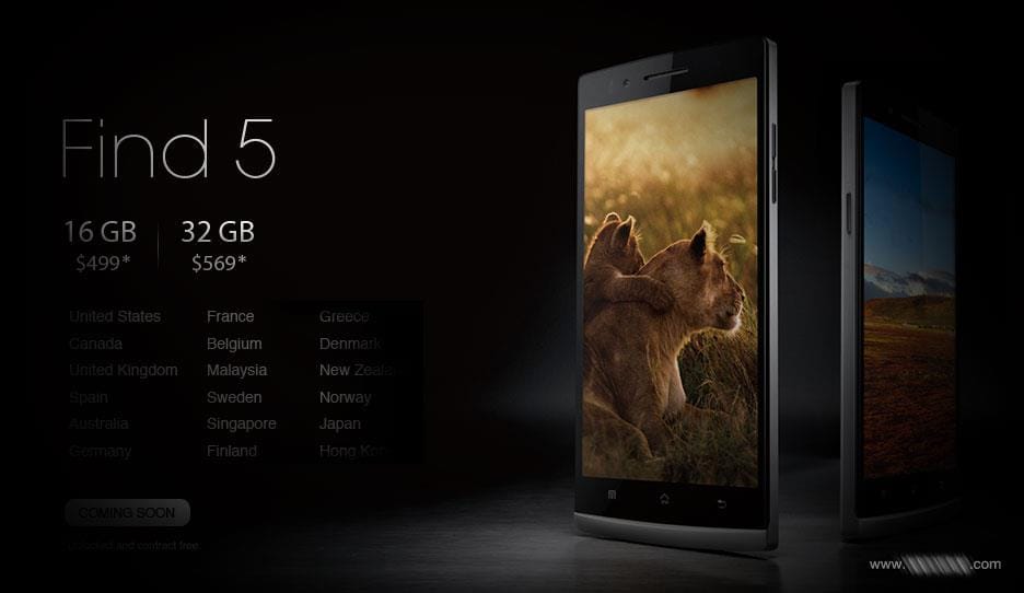 32 GB Oppo Find 5 announced with release info specified for 5 more countries!