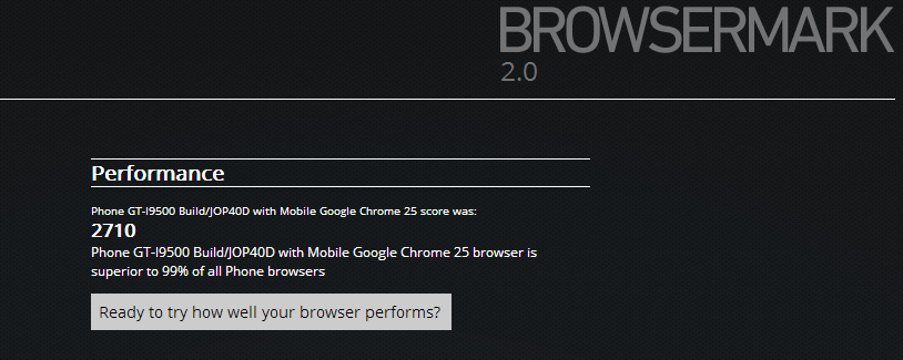 Samsung Galaxy S4 (GT-I9500) tops Browsermark 2.0 test