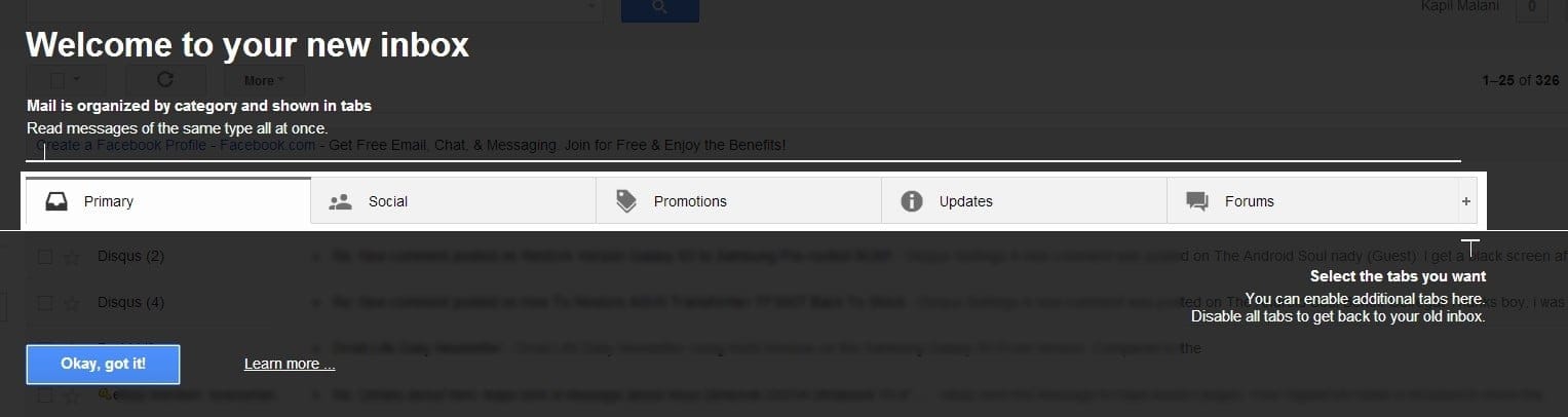 How to Enable New Gmail Inbox with Tabs “Primary”, “Social”, “Promotions”, “Updates” and “Forums”