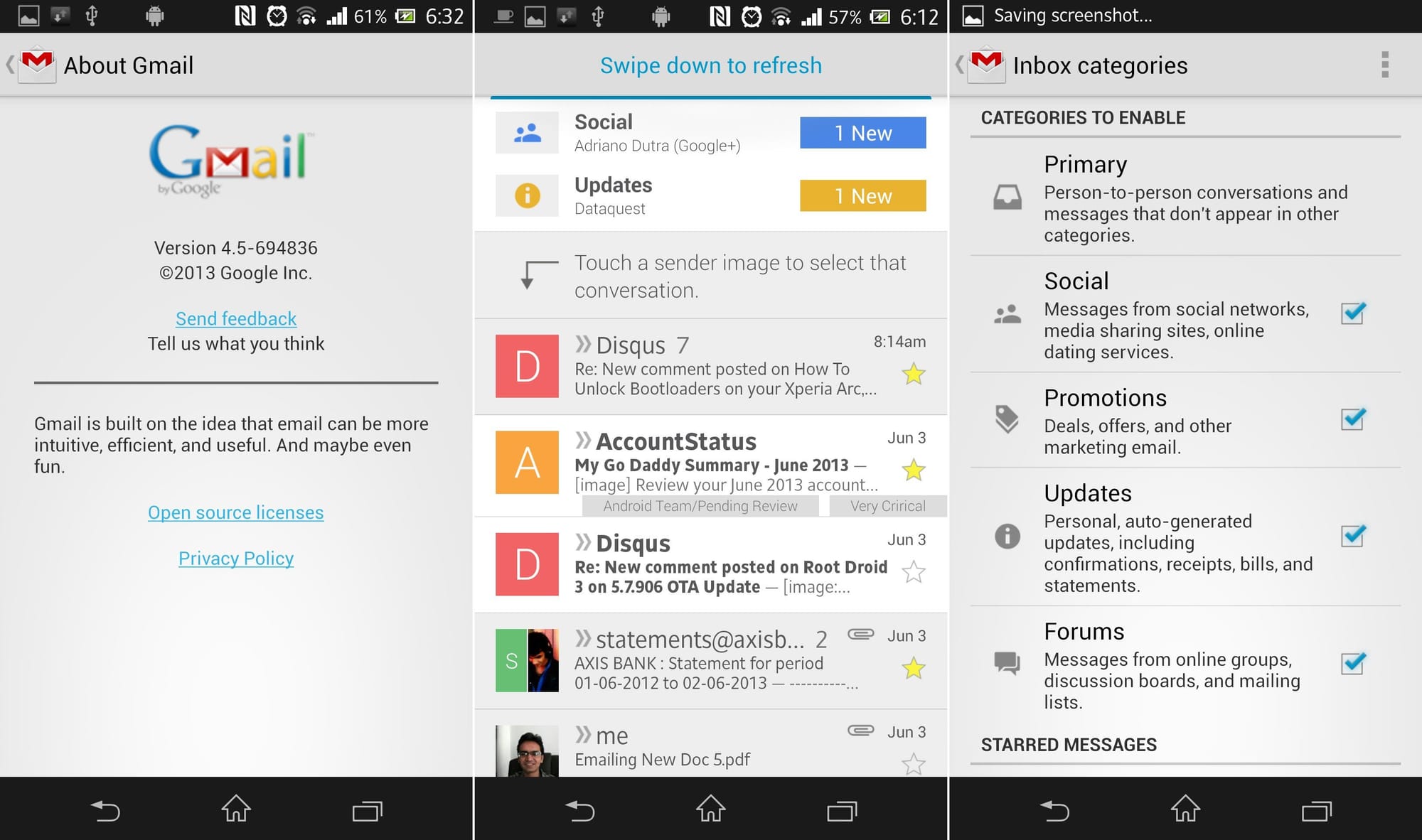 Download New Gmail APK v4.5 with Categories, Contact Icons, etc.