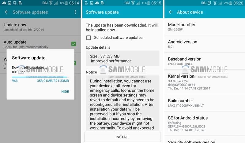 Samsung Galaxy S5 reciveing small bug-fixer OTA update for Android 5.0 Lollipop in Poland