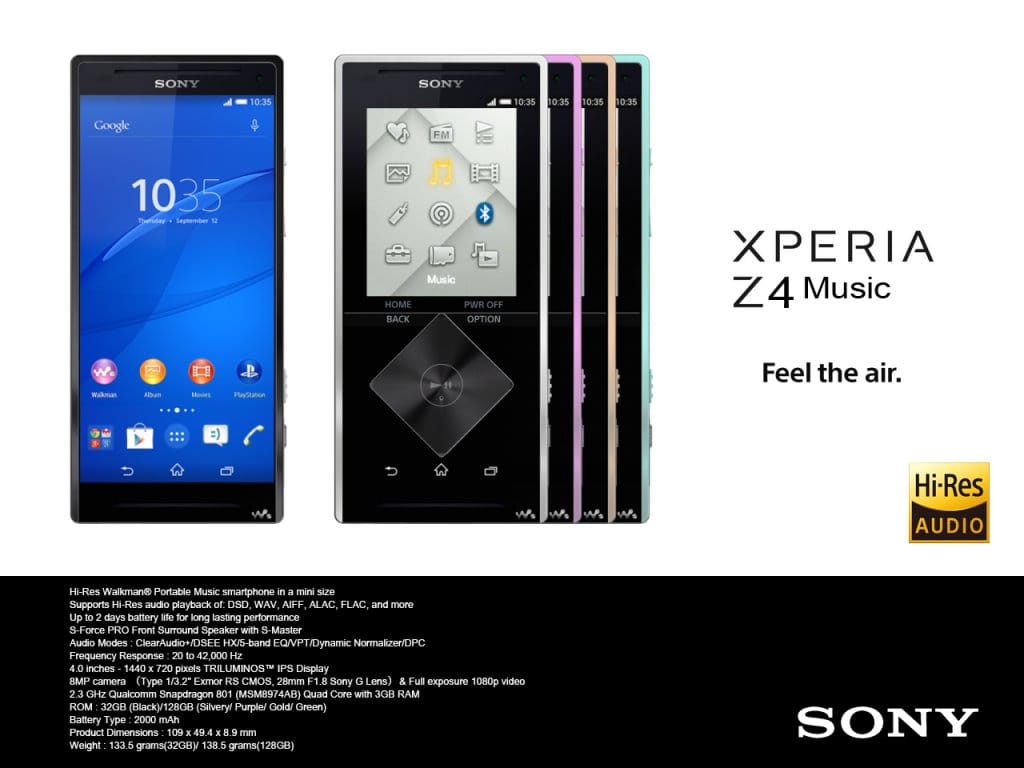 Sony Xperia Z4 Music specs leaked, it’s a Hi-Res Walkman phone