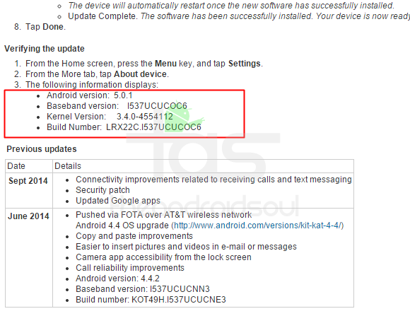 AT&T Galaxy S4 Active Lollipop update