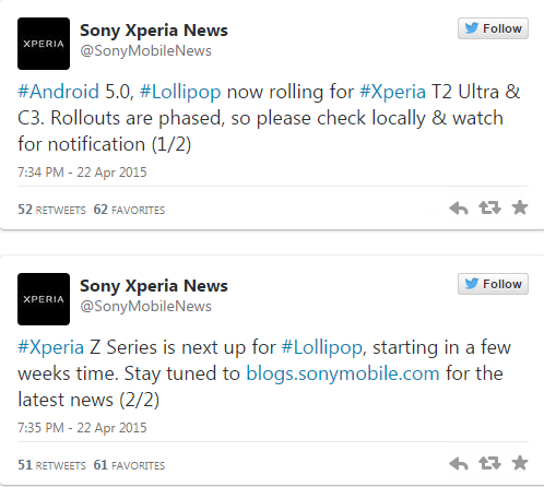 Android Lollipop (19.3.A.0.470) starts seeding for Xperia C3 and Xperia T2 Ultra