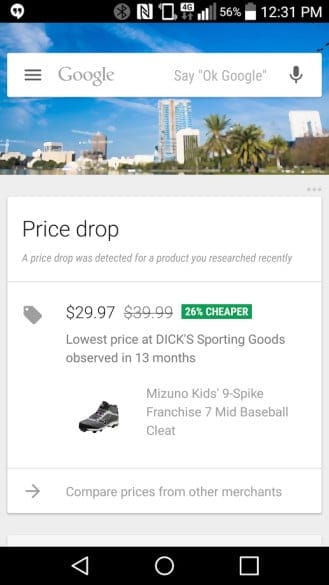 New Google Now Card Notifies You When the Product You Searched is on Sale