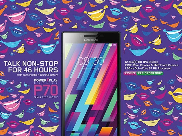 Lenovo P70 with 4,000 mAh Battery Up for Pre-order in India for Rs 15,999