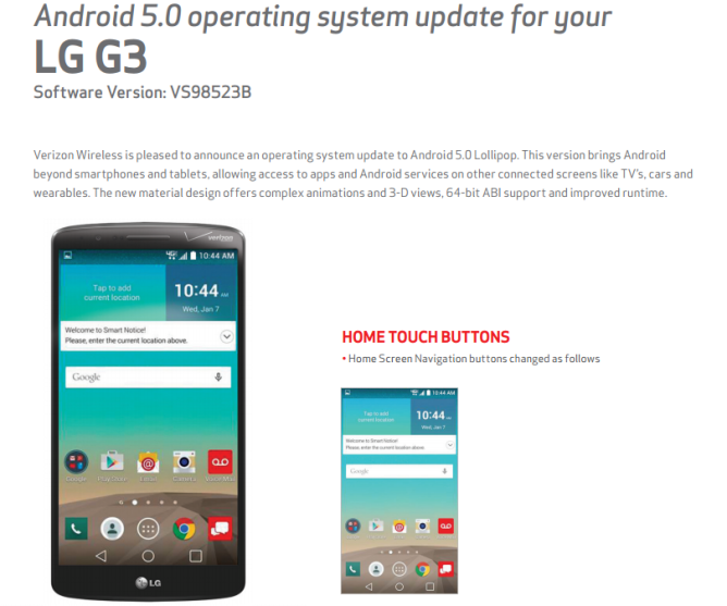 Verizon LG G3 Gets the Android 5.0 Update