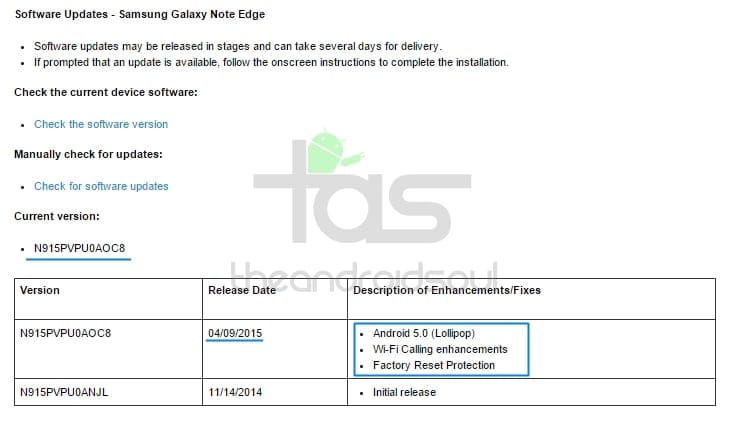 Sprint Galaxy Note Edge Lollipop update (OTA) released, build no. N915PVPU0AOC8