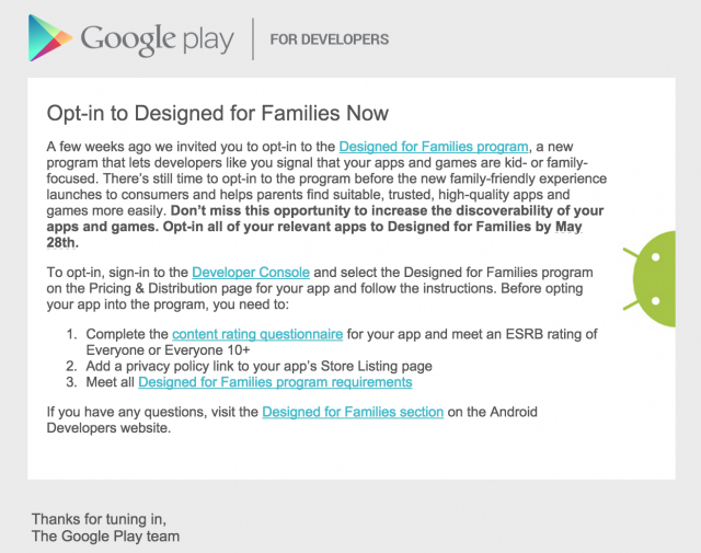 Google to come up with “Designed for Families” kid-friendly Android App segment at Google IO