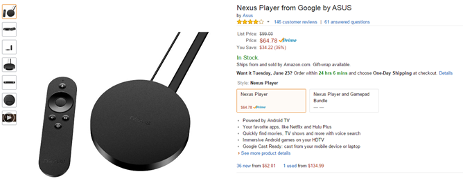 Amazon sells Nexus Player at discount for $65, free shipping for Amazon Prime members