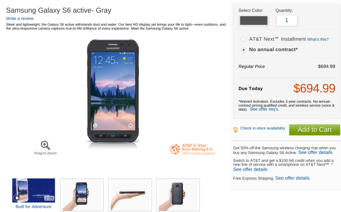 Samsung Galaxy S6 Active Available via AT&T for $695