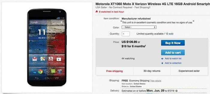 Verizon Moto X (1st Gen) on sale for $110 via eBay