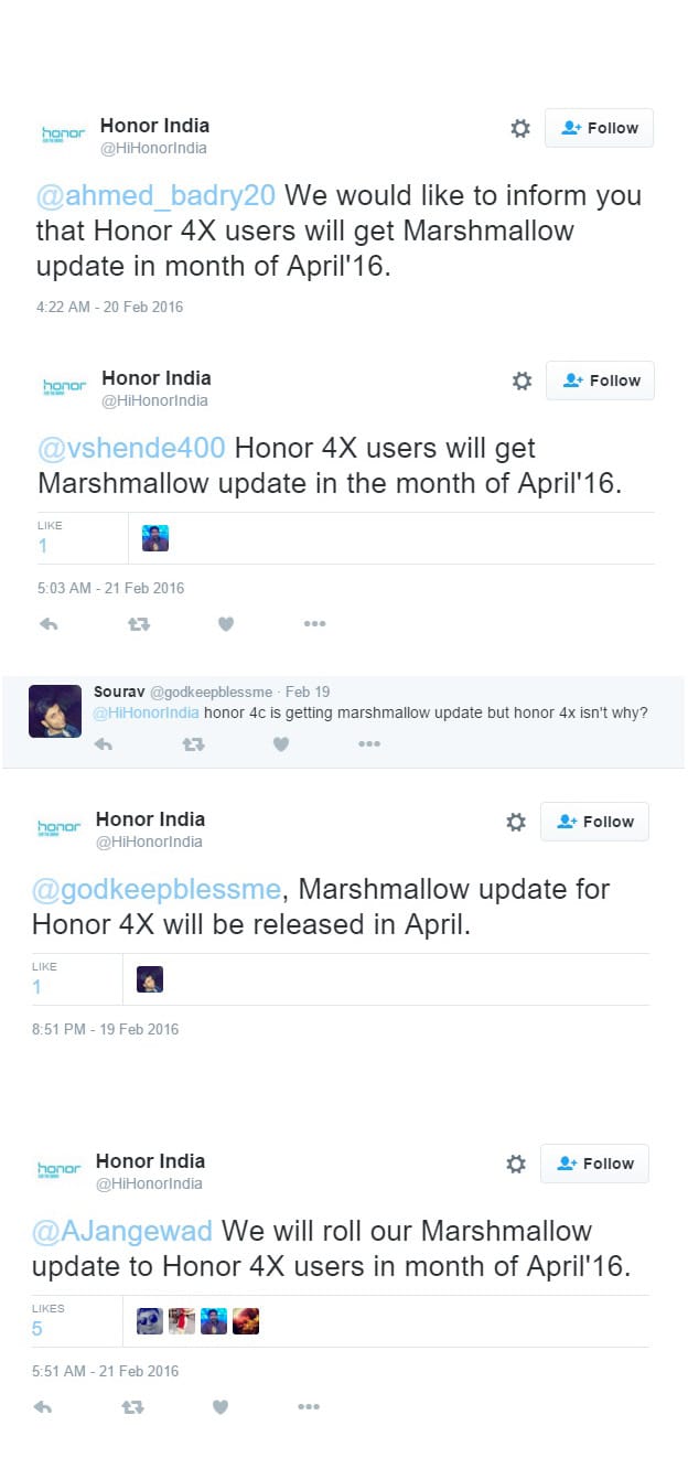 honor 4x Marshmallow update release announcement