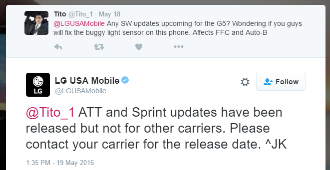 AT&T and Sprint LG G5 to receive light sensor bug fixer update soon, confirm LG USA!