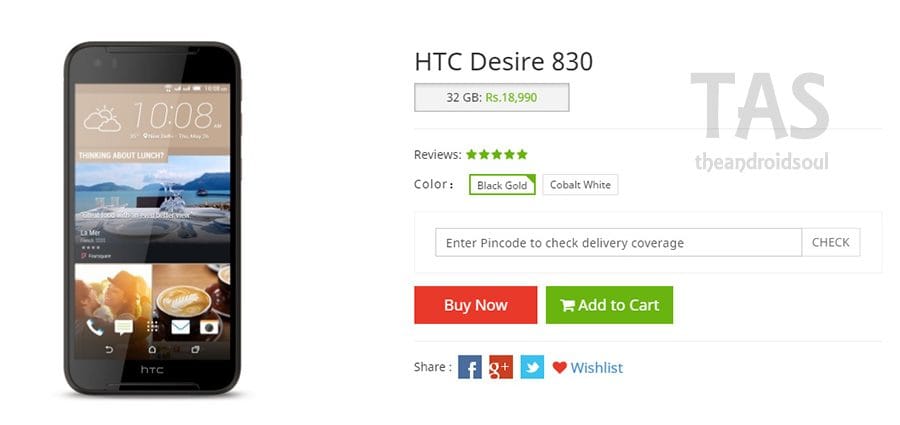 On Sale Now: HTC Desire 830 available at price of Rs.18,990 in India