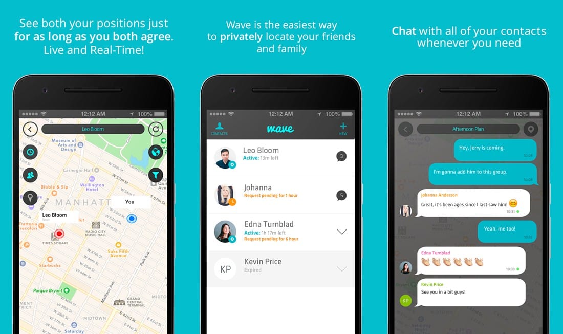 The best Private Location Sharing App, Wave, now allows chat within the App