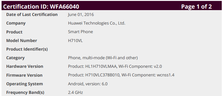 Huawei Nexus 2016 WiFi