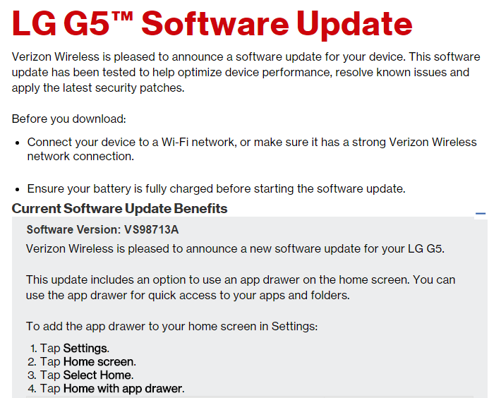 Verizon LG G5 update adds App drawer option for Home screen, V10 also receiving update