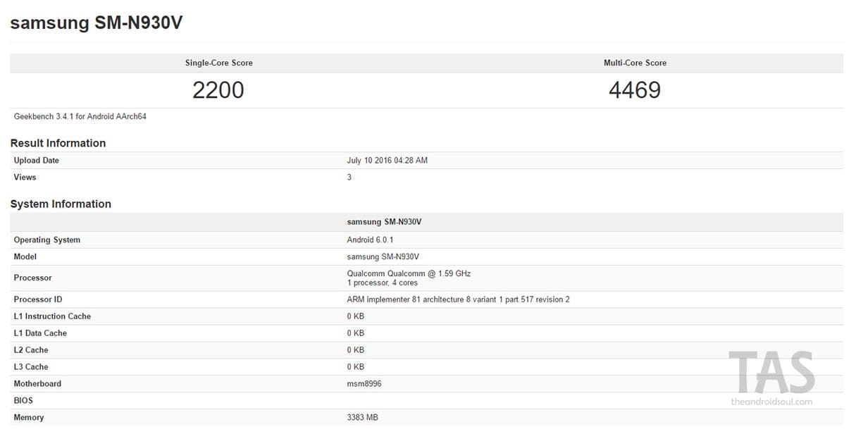 Verizon Galaxy Note 7 spotted with Snapdragon 820 processor in use