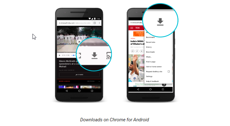 Chrome for Android to download videos, music, pictures and web pages