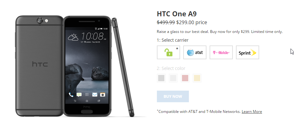 HTC One A9 Deal: Price down to $299 in US