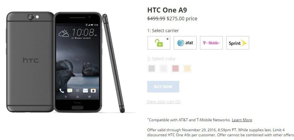 HTC One A9 Black Friday Deal gets you one for $275 only