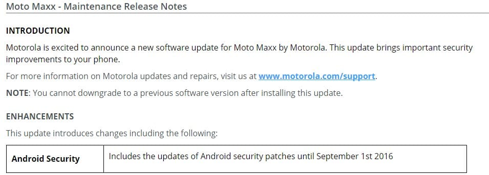 Moto Maxx receives update to September security patch