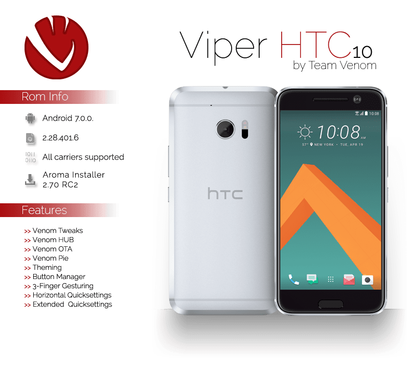 Rooted HTC 10 Nougat ROM — Viper10 4.0.0, now available for download (Firmware: 2.28.401.6)