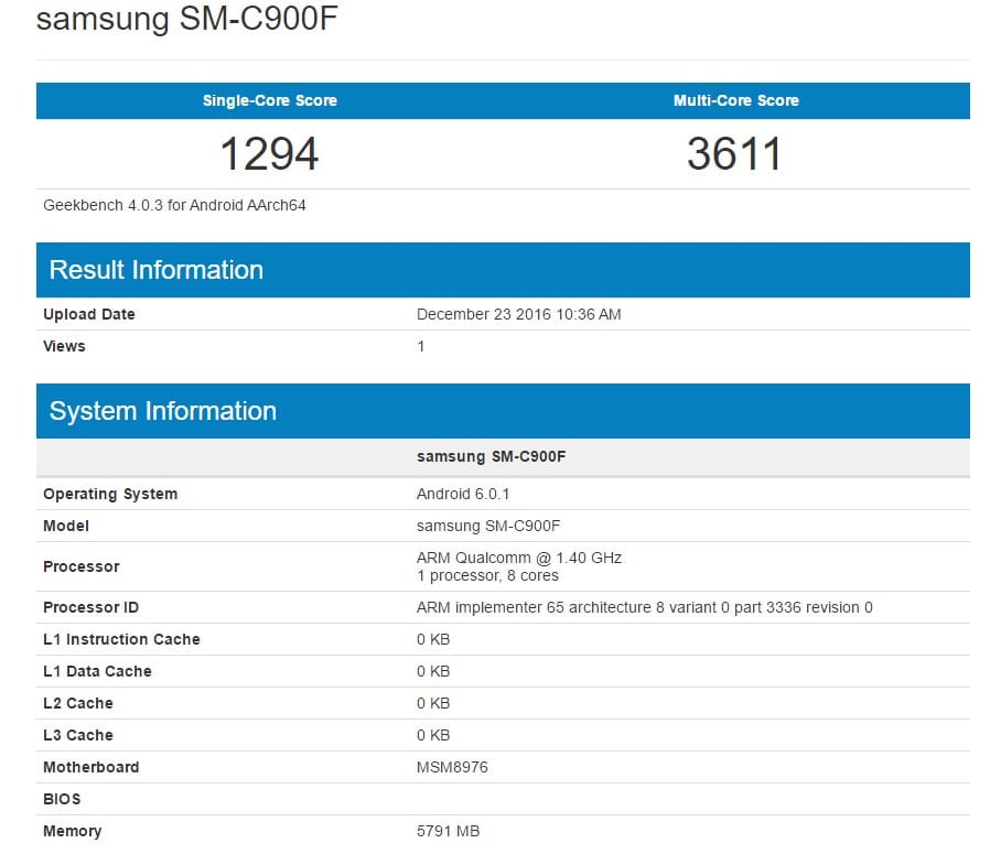 Galaxy C9 C900F to release soon in Europe and Asia, spotted on Geekbench