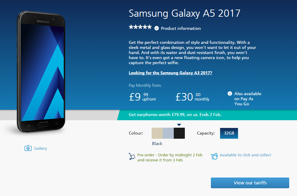 Samsung Galaxy A5 and A3 2017 editions up for pre-order at O2 (UK)