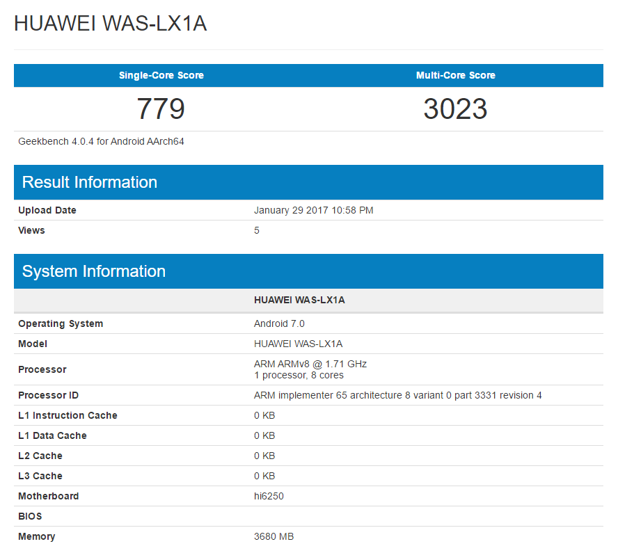 Huawei P10 Lite specs leaked via Geekbench