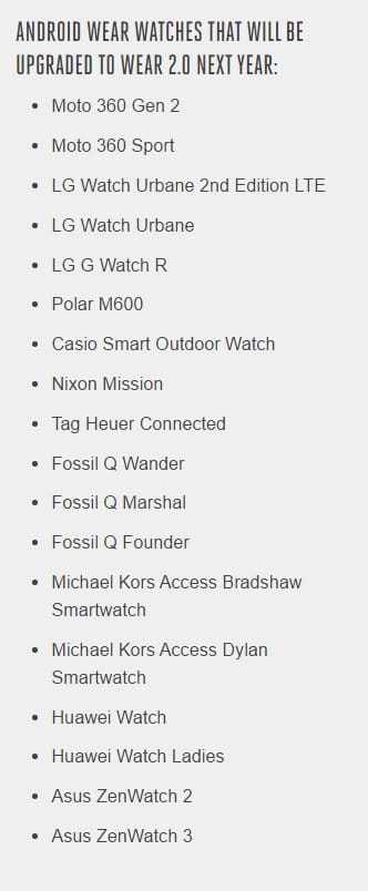 Here is your list of devices Android Wear 2.0 update could release on