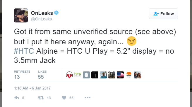 Here are first HTC U Play specs rumors, goodbye 3.5mm headphone jack!