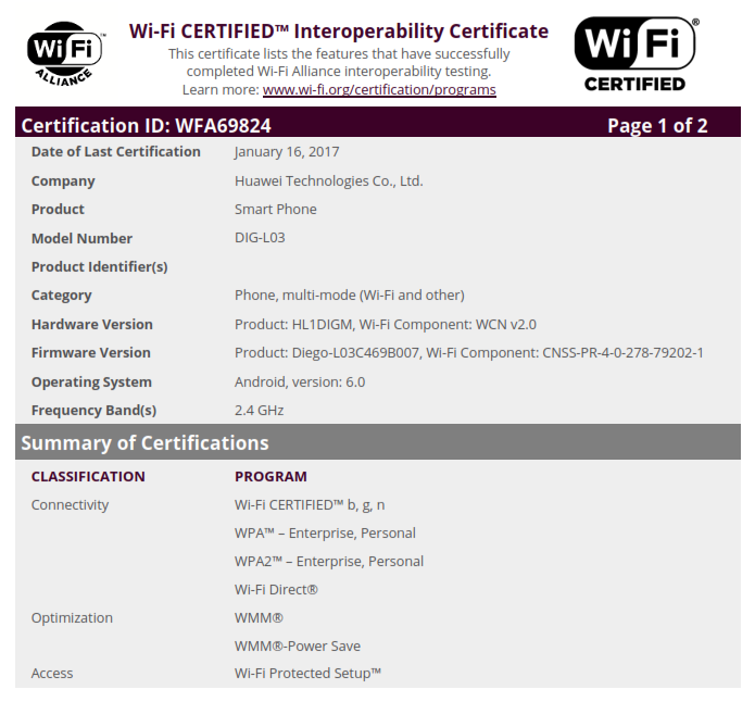 Huawei Enjoy 6S to release really soon, gets WiFi certified along with ZTE Z836F