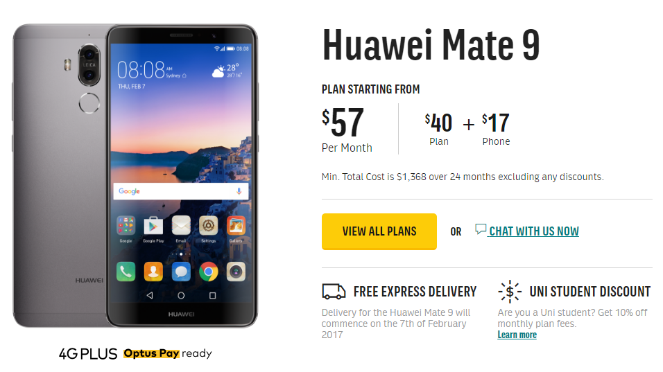 Huawei Mate 9 up for pre-order via Optus in Australia