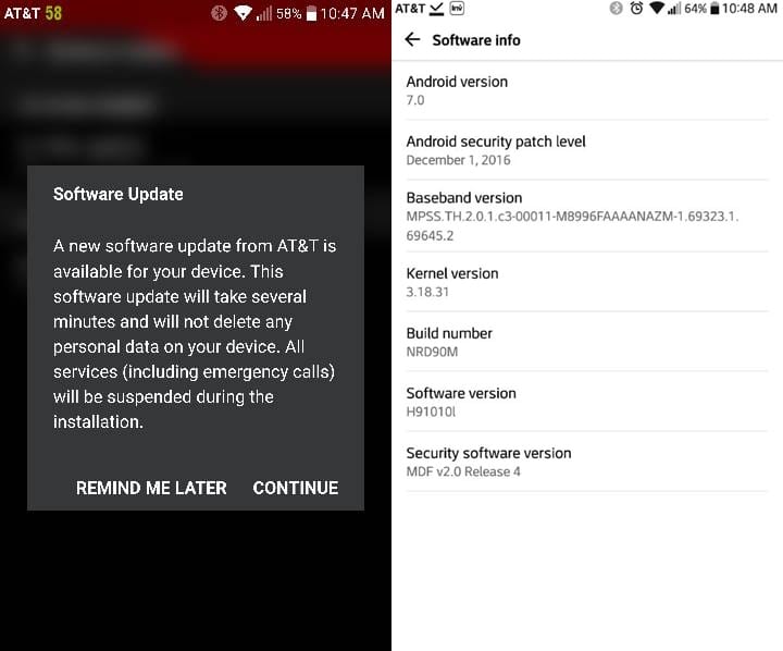 AT&T LG V20 gets H91010L update carrying December security patch